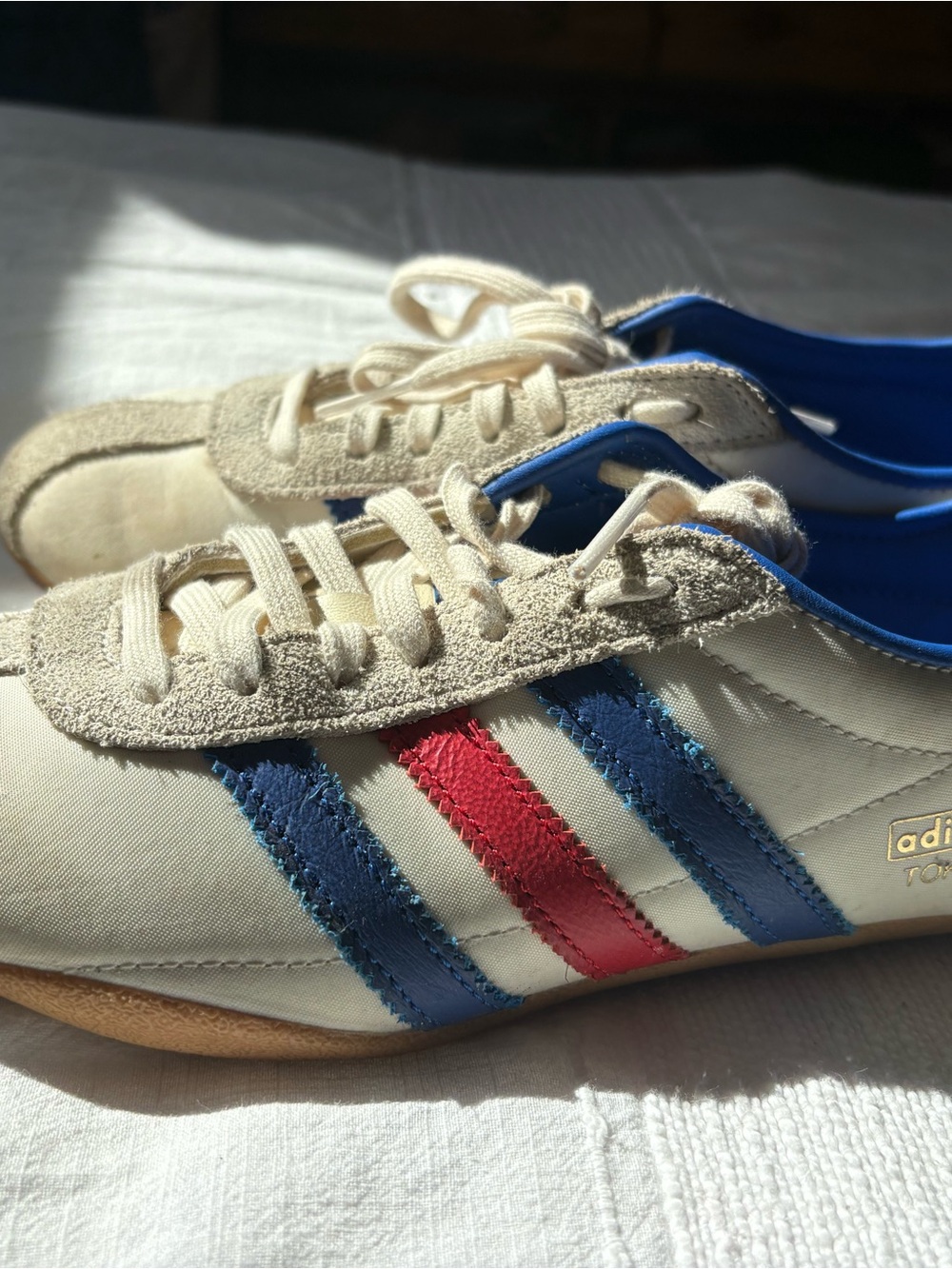 adidas Kids Leather Sneakers in White, Blue & Red